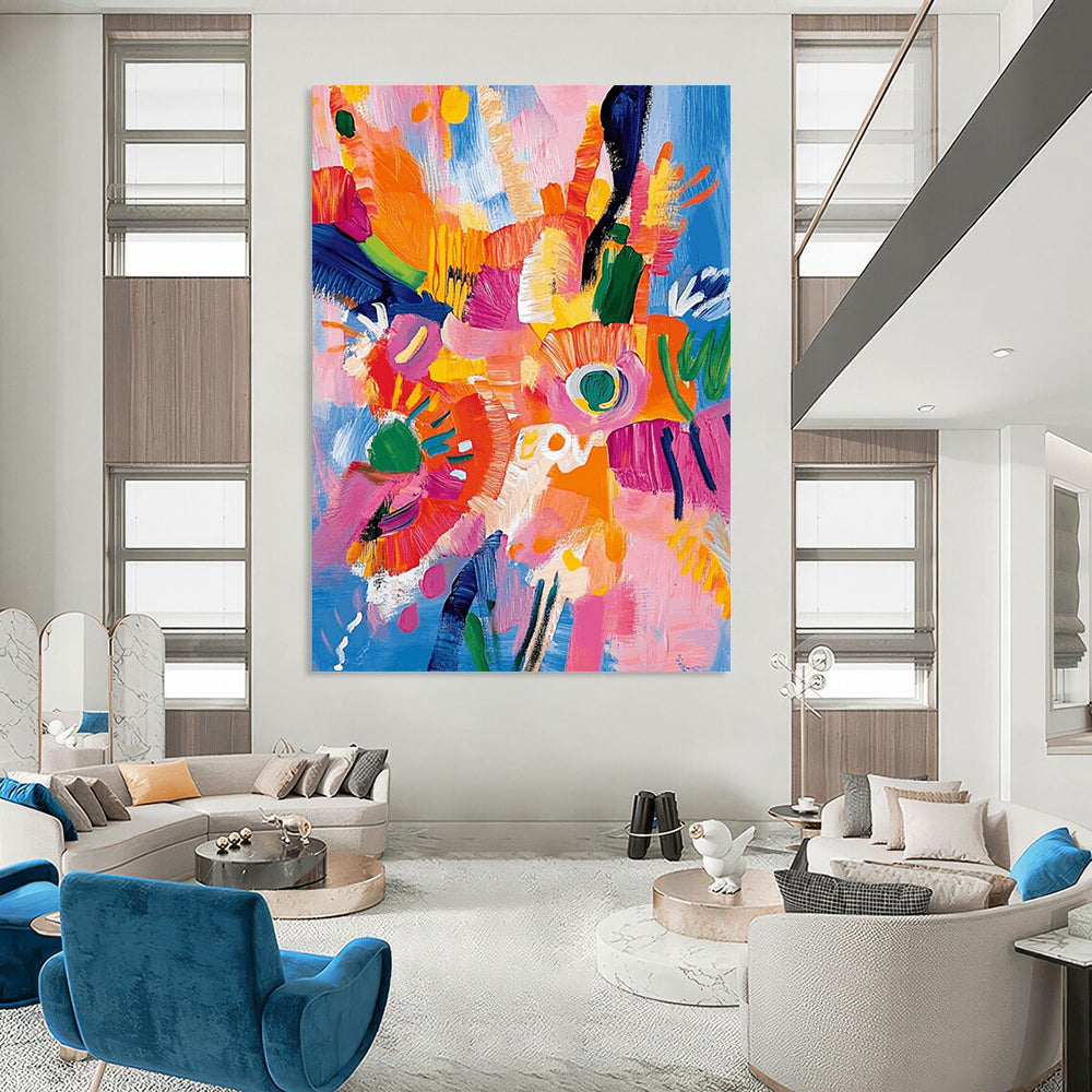 “Colorful Floral Explosion” - Joyful Floral Abstract Painting On Canvas DS287