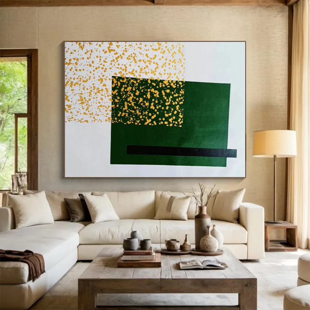“Green - Yellow Geometric Pop” - Green, Yellow Abstract Painting On Canvas PS0463