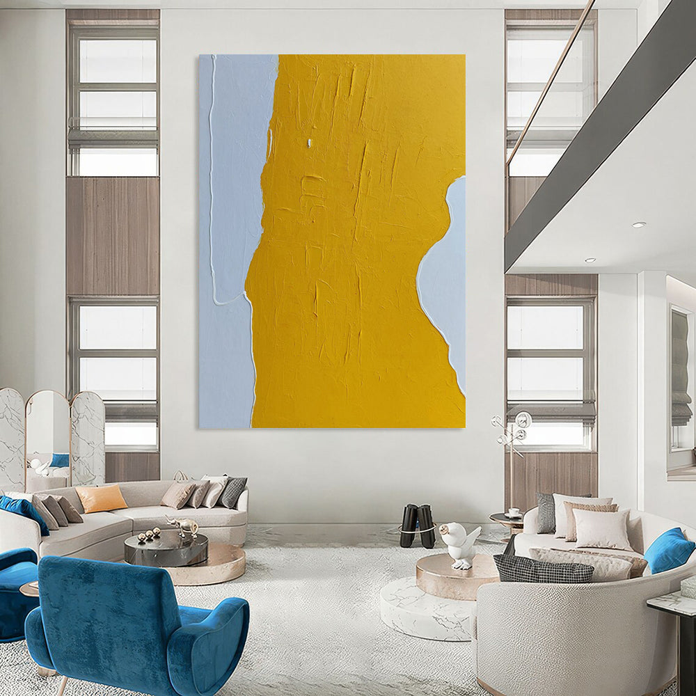 “Yellow and Grey Abstract Form” - Textured Minimalist Painting On Canvas DS351
