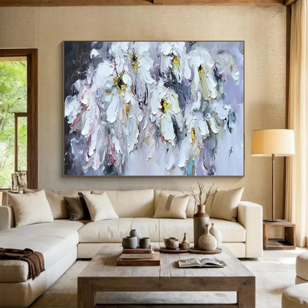 “White Flowers with Colorful Accents” - Impasto Floral - Painting On Canvas PT1763