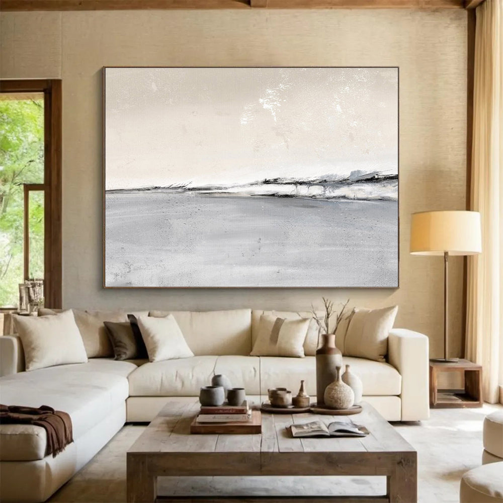 “Monochrome Coastal Horizon” Landscape Painting On Canvas DKS245