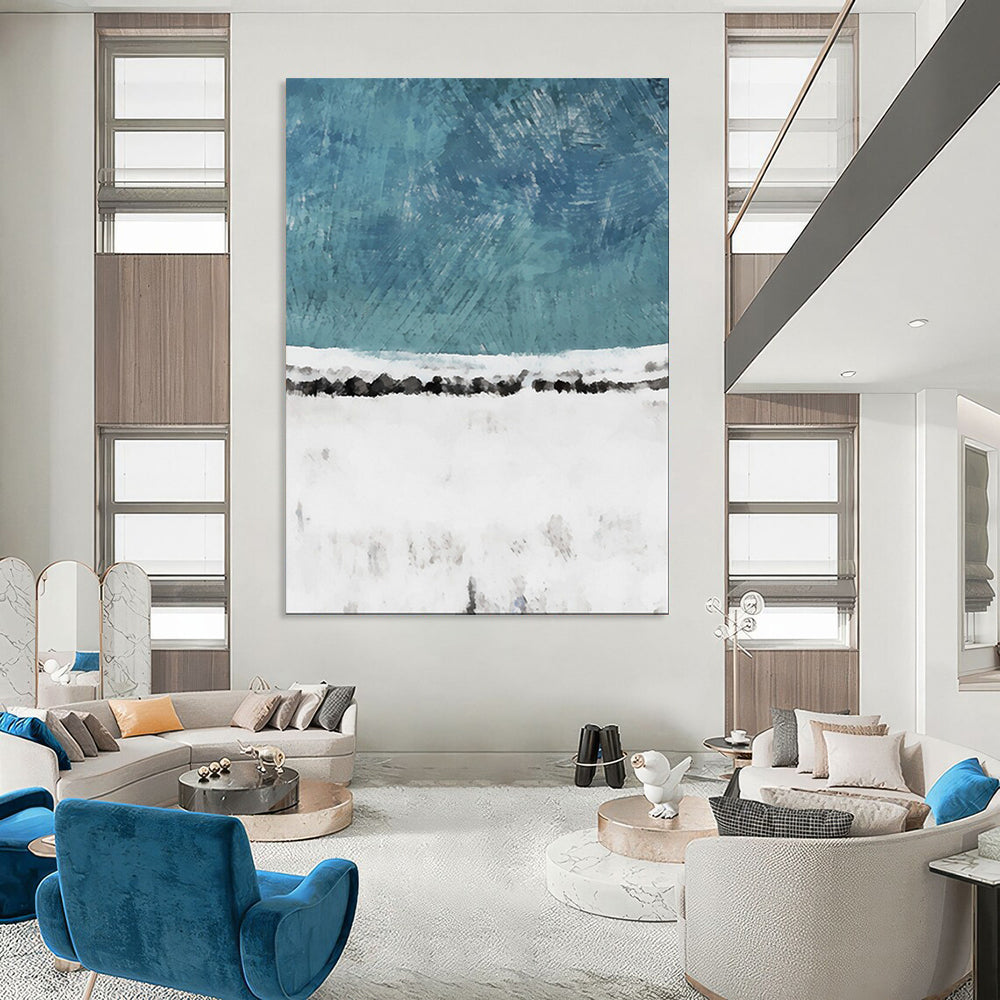 “Teal - White Abstract Snowscape” - Abstract Landscape Painting On Canvas PT2025