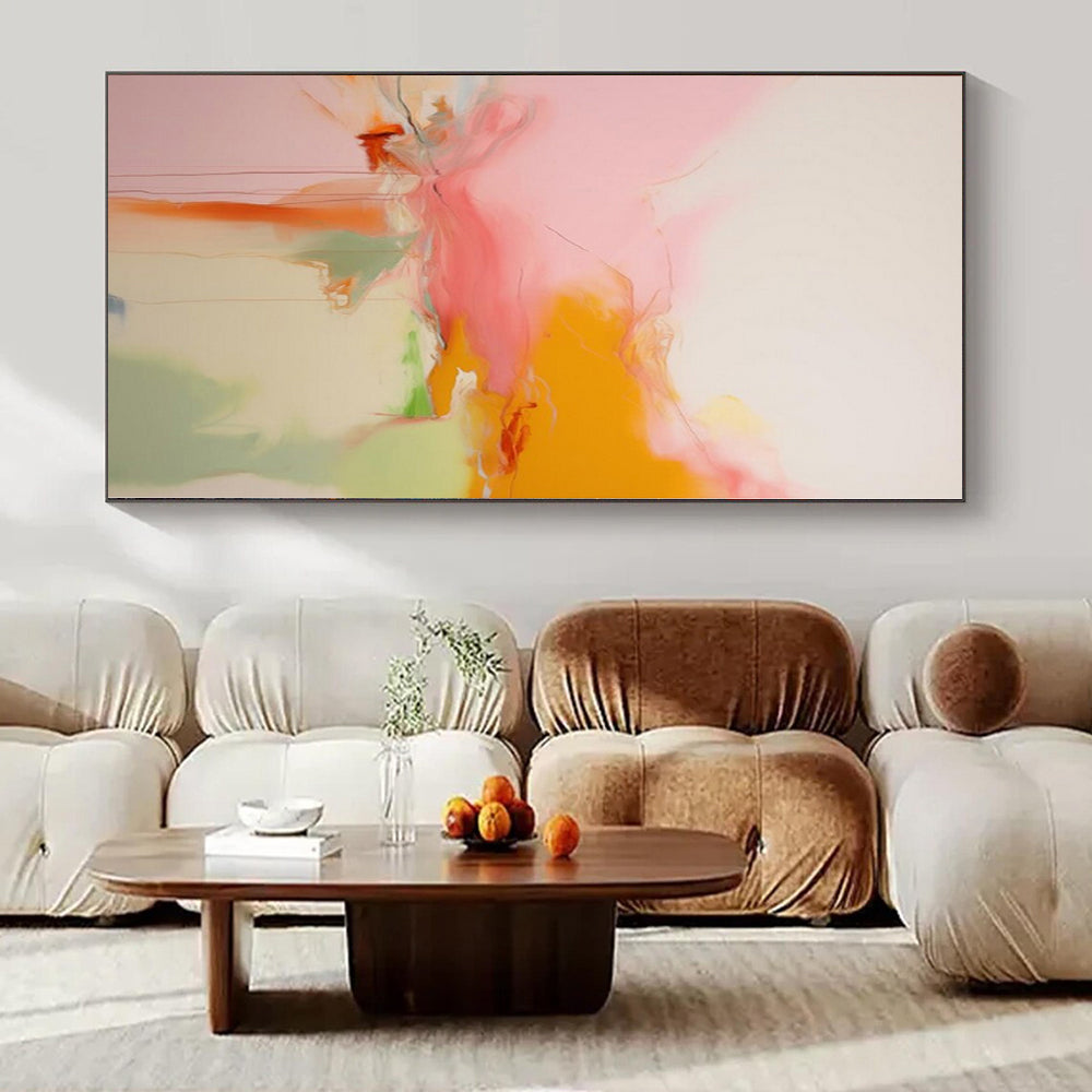 Pink, Orange, Green and White with Flowing Forms "Blush Breeze" Abstract Painting On Canvas PS1176