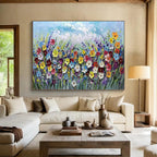 “Colorful Flower Field with Thick Textures” Impasto Floral Painting On Canvas PT1795