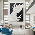 “Swirling Textures: Black and White Abstract” - Energetic Abstract Painting On Canvas DS398