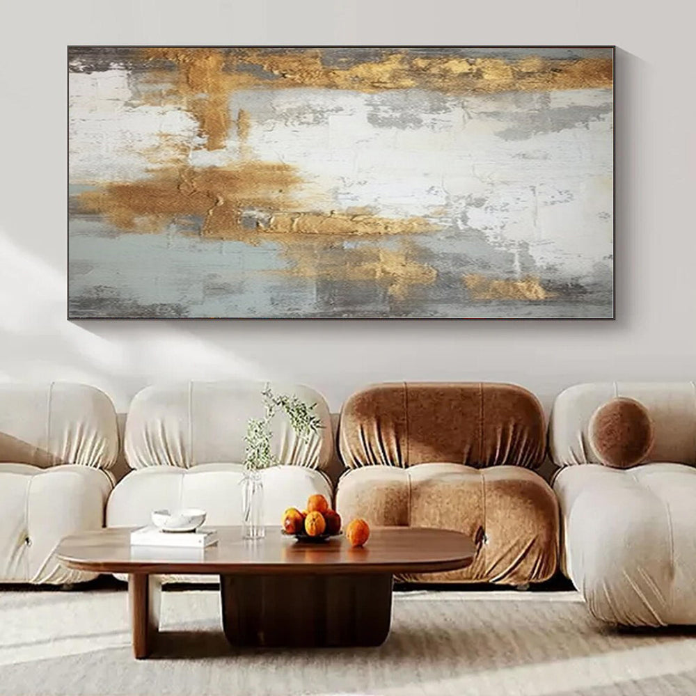 Gray, Gold, White with Textured Layers "Gilded Echoes" Abstract Painting On Canvas PS1270