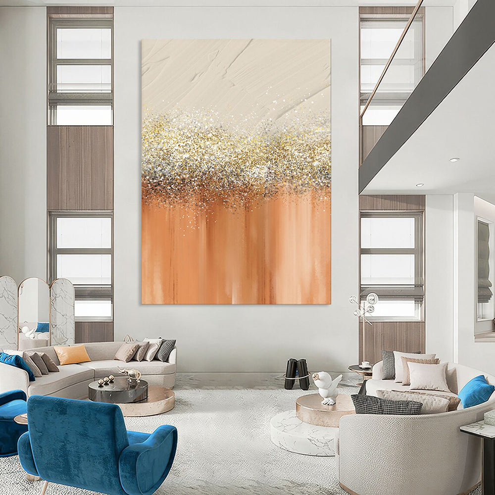 “Champagne - Gold Glitter on Peach” - Abstract Painting On Canvas PT2018