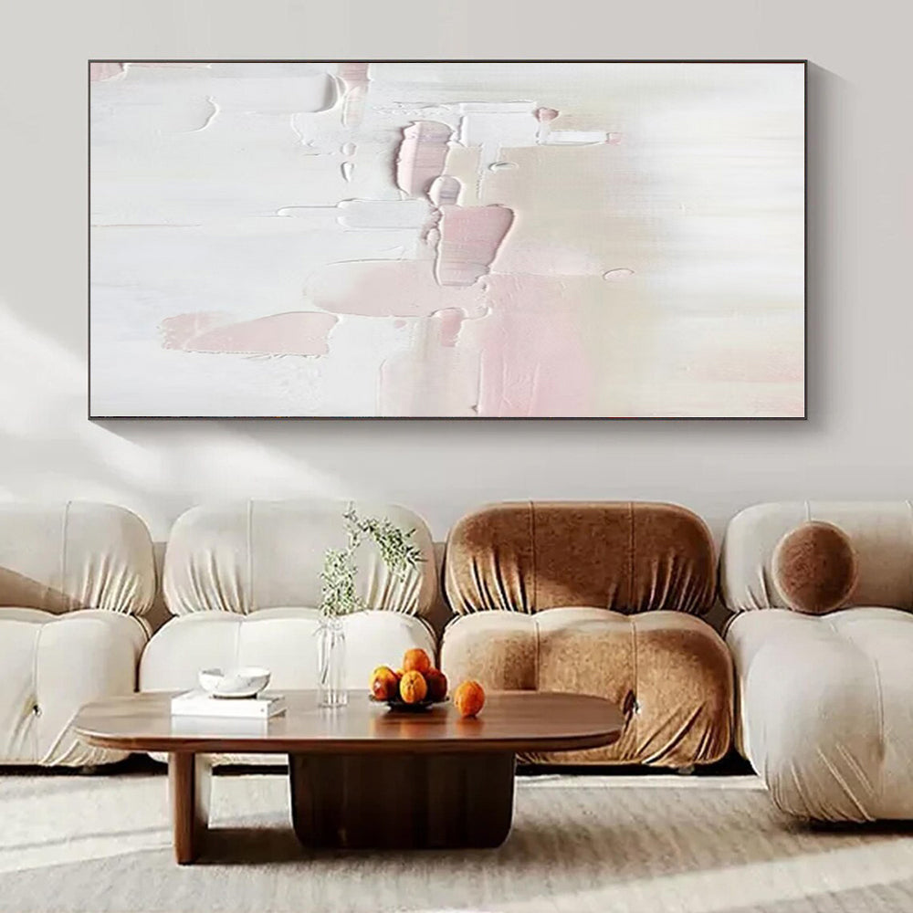 White, Pink with Soft Textures "Blush Textures" Abstract Painting On Canvas PS1345