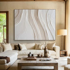 “White - Beige Wave Impasto” - White, Beige Abstract Impasto Painting On Canvas PS0722