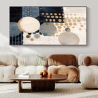 Gold, Blue, Beige with Circles "Gilded Bubbles" Abstract Painting On Canvas PS1263