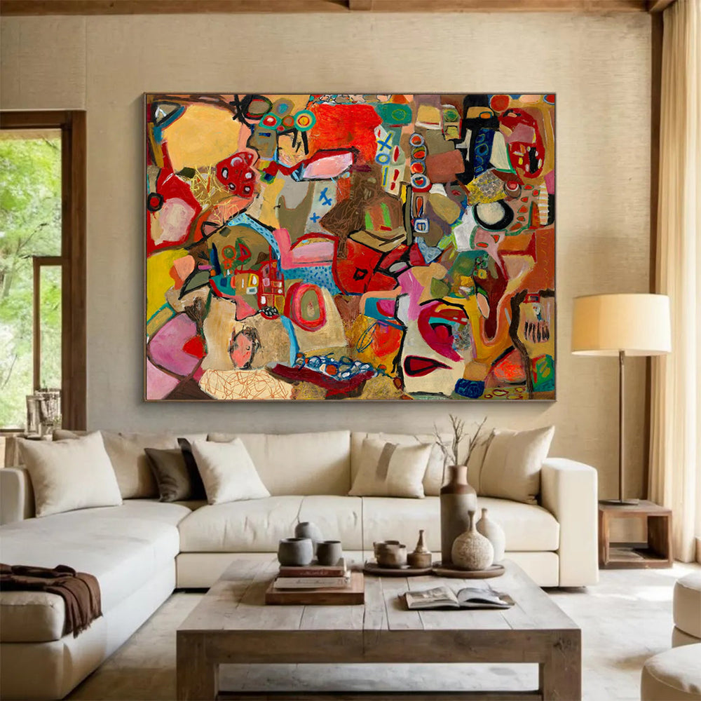 “Warm - Toned Abstract Puzzle” - Colorful Cubist Painting On Canvas PT240