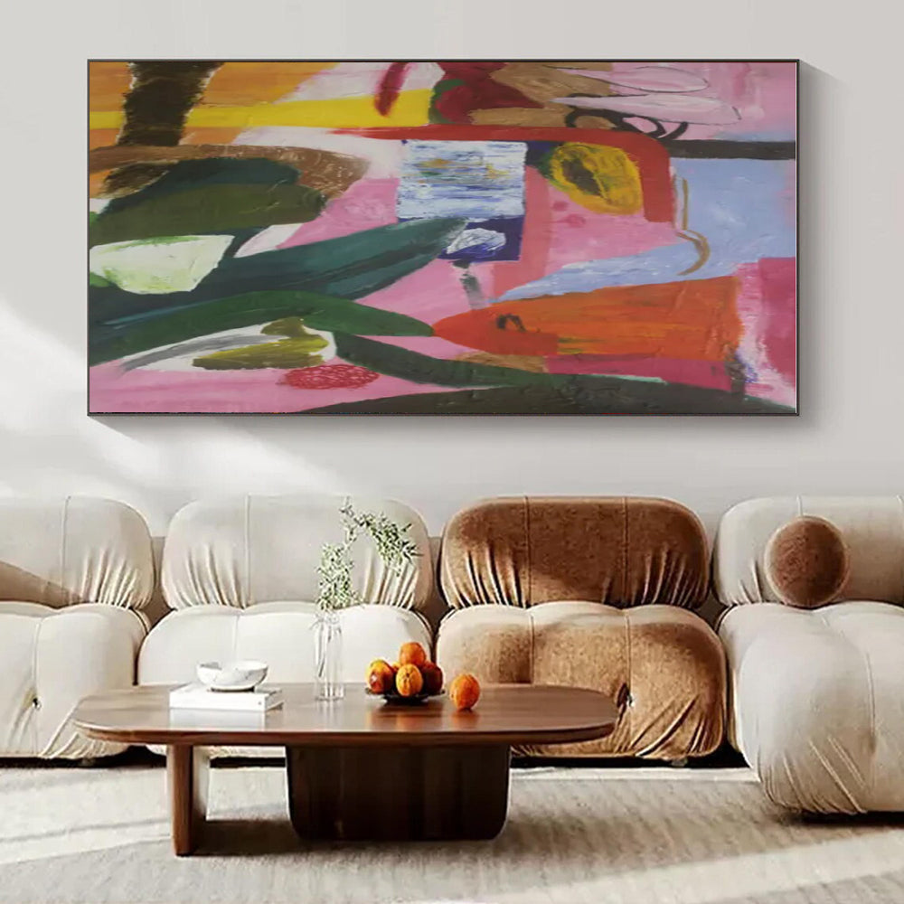 Pink, Green, Blue, Yellow with Playful Forms "Botanical Rhapsody" Abstract Painting On Canvas PS1410