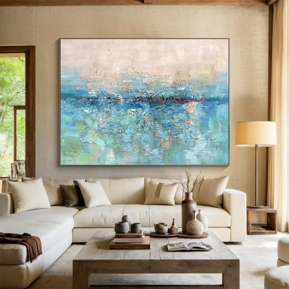 Textured Blue - Green Waterscape - Impasto Landscape Painting On Canvas DKS355