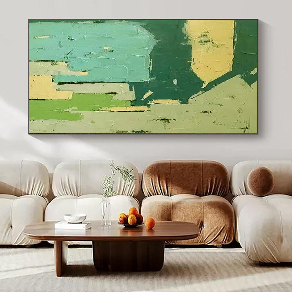 “Green - Blue Geometric Abstraction” - Modernist Abstract Painting On Canvas PS0186