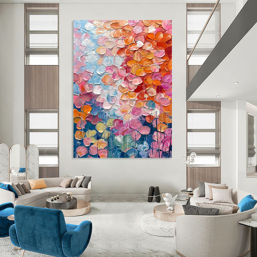 “Pastel Petal Field” - Floral, Soft - Toned Painting On Canvas PT1657
