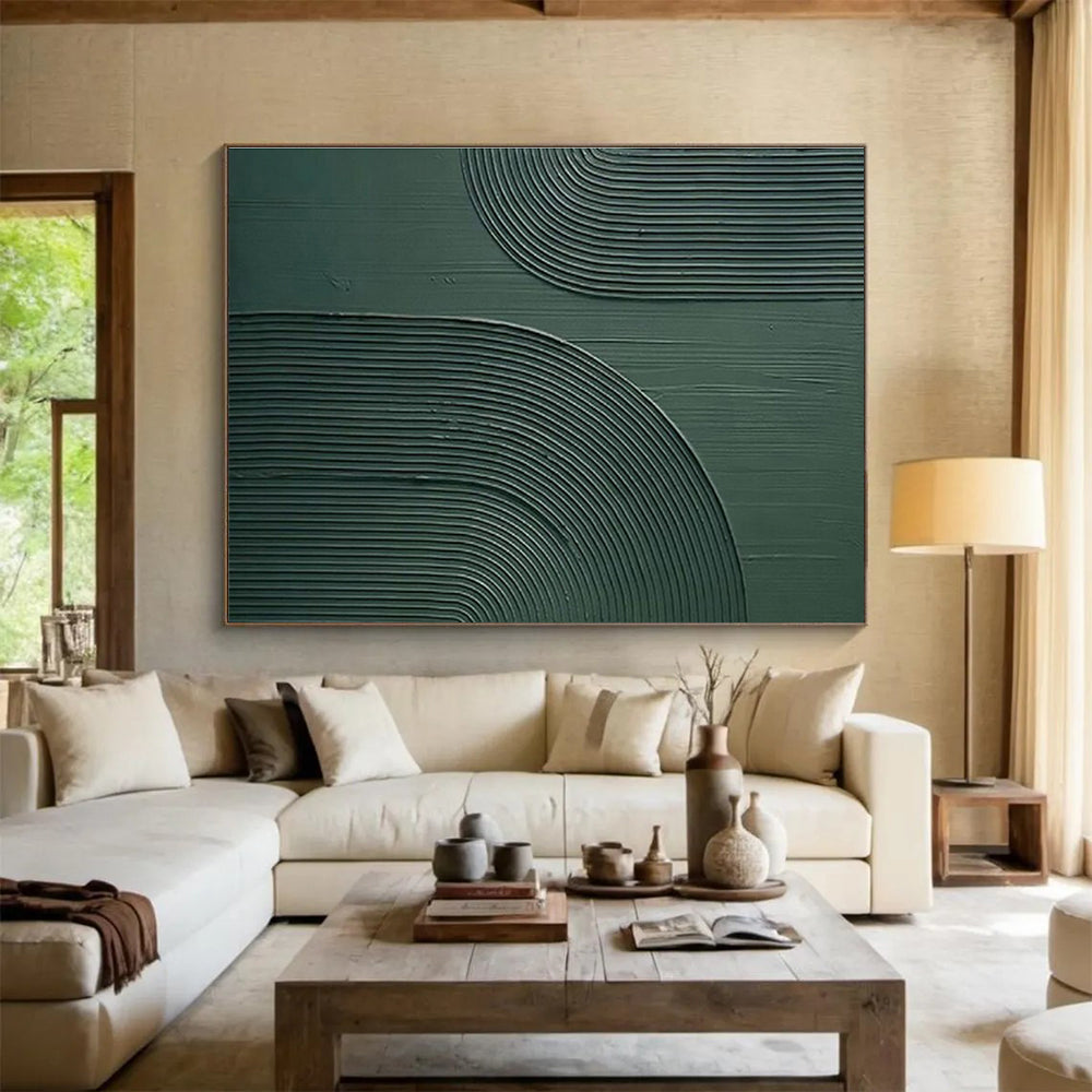 “Textured Green Arcs” - Green Abstract, Tactile Plaster - Style Painting On Canvas DKS752
