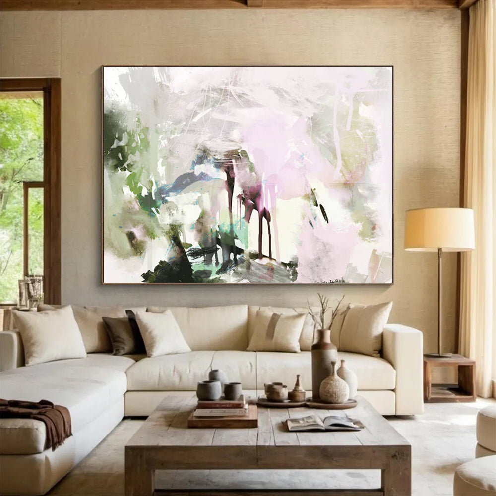 “Pastel Pink and Orange Abstract Landscape” - Ethereal Landscape Painting On Canvas PT119