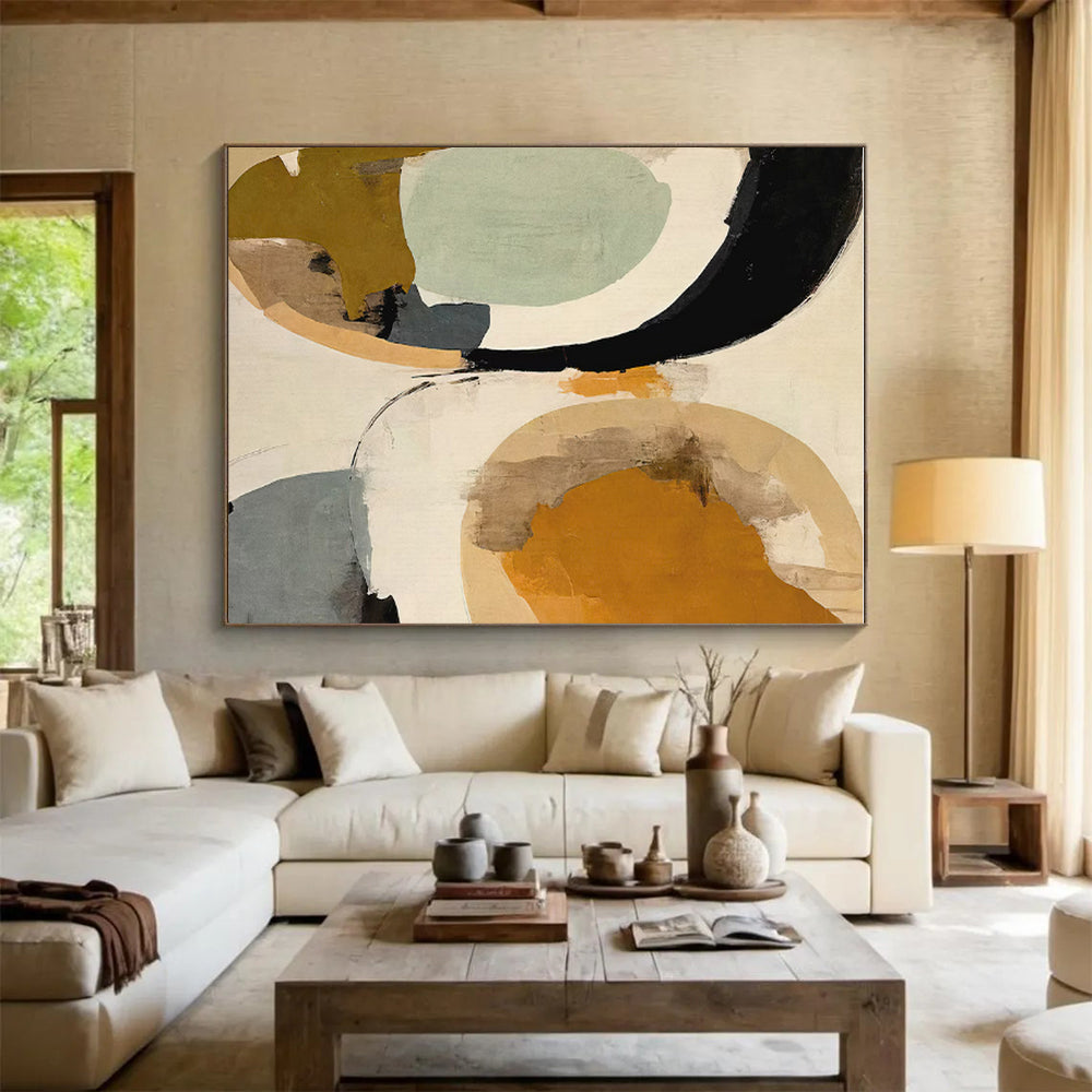 “Earth - Tone Abstract Circles” - Earth Tones, Neutral Tones Abstract Geometric Painting On Canvas PS0741