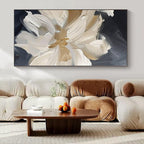 Cream and Black Floral "Luxe Petals" Impasto Flower Painting On Canvas PS1092
