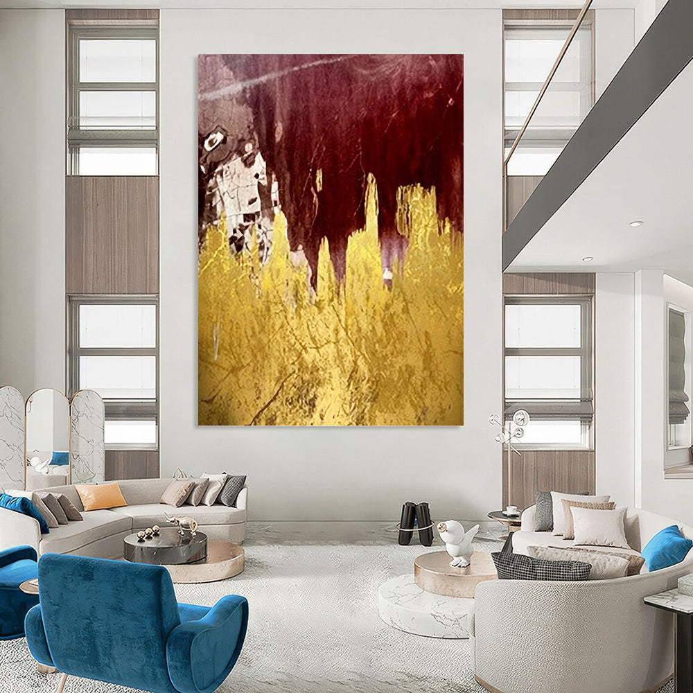 “Burgundy - Gold Abstract” - Abstract Expressionist Painting On Canvas PT1336