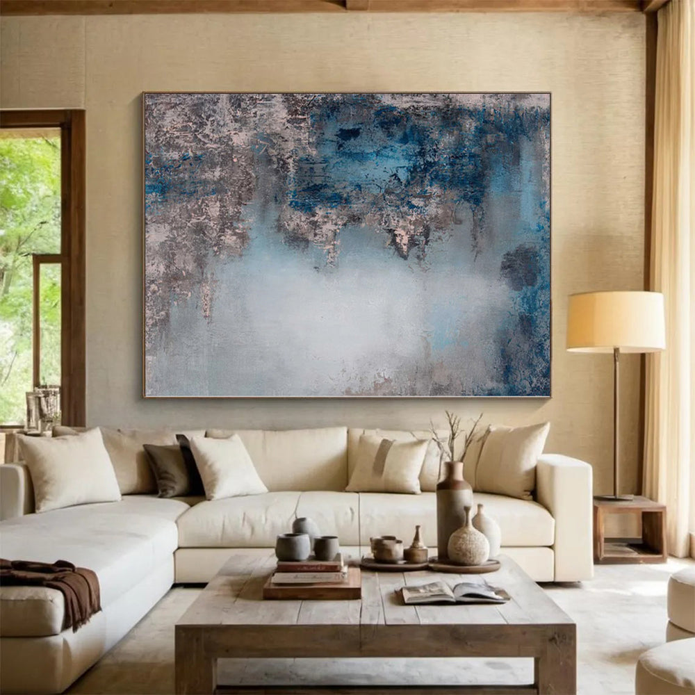 “Blue and Gray Abstract Mist” - Abstract Impressionist Painting On Canvas PS0021