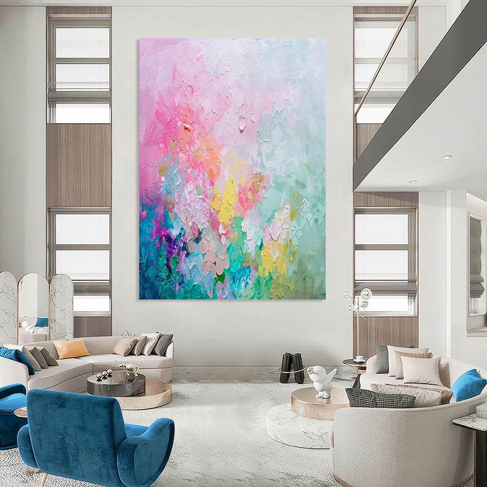 Pastel Abstract Floral Textured Painting On Canvas DS070