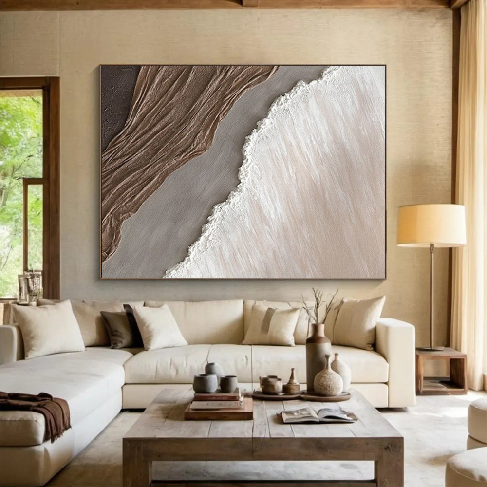 “Beige - Brown Textured Layers” - Beige, Brown Abstract Impasto Painting On Canvas PS0726