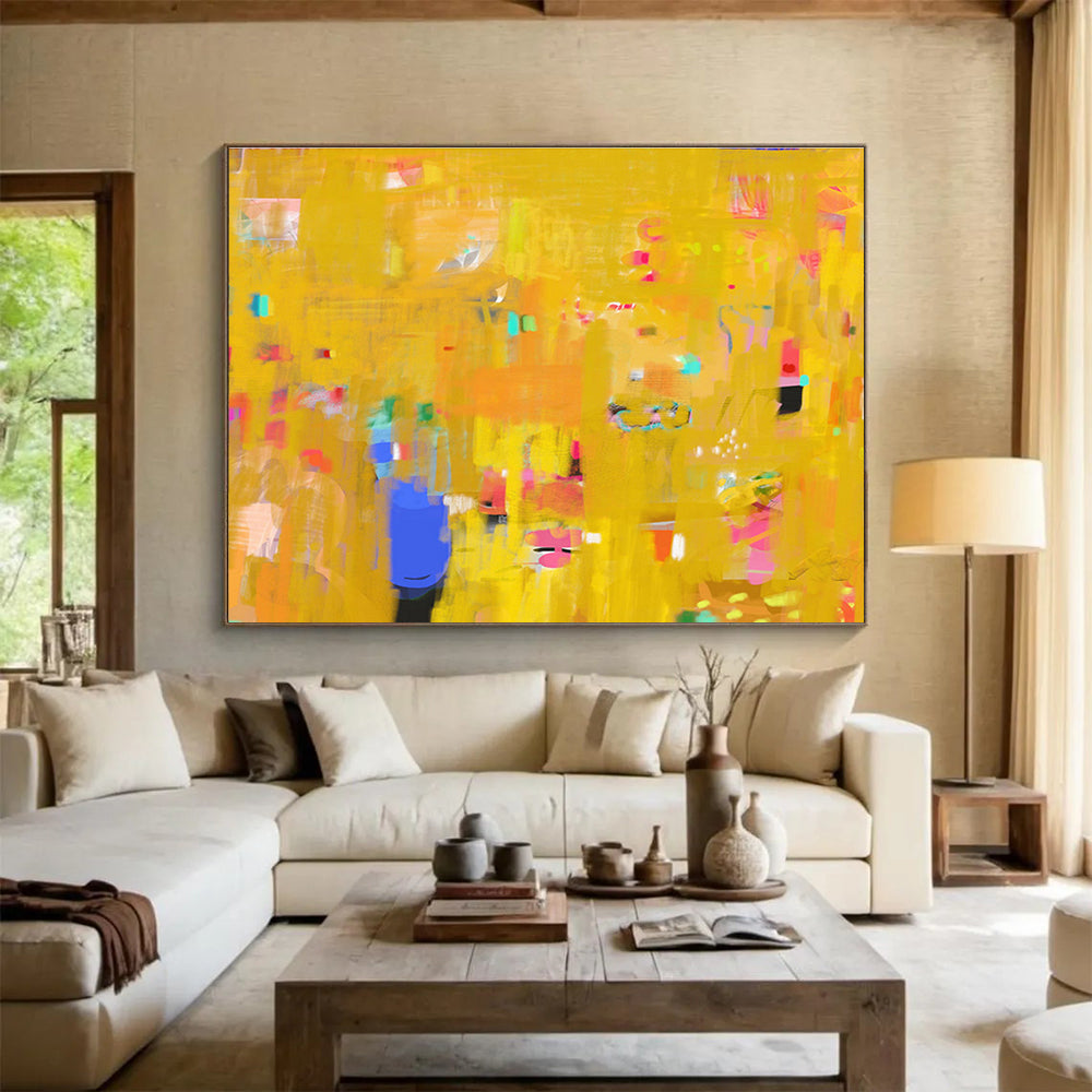 Bright Yellow Abstract Energy Painting On Canvas DKS038