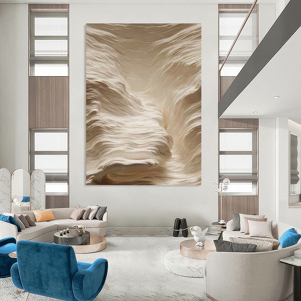 “Cream - Colored Textured Waves” - Minimalist Abstract Painting On Canvas DS023