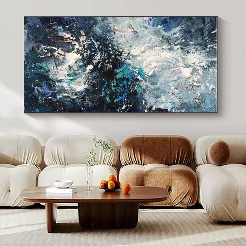 Blue, White, Gray with Dynamic Textures "Crashing Waves" Abstract Painting On Canvas PS1351