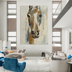 “Abstract Horse in Earth and Blue Tones” - Textured Acrylic Painting On Canvas PT2186
