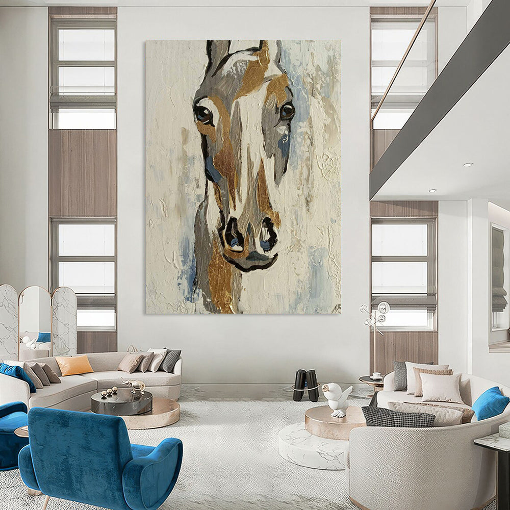 “Abstract Horse in Earth and Blue Tones” - Textured Acrylic Painting On Canvas PT2186