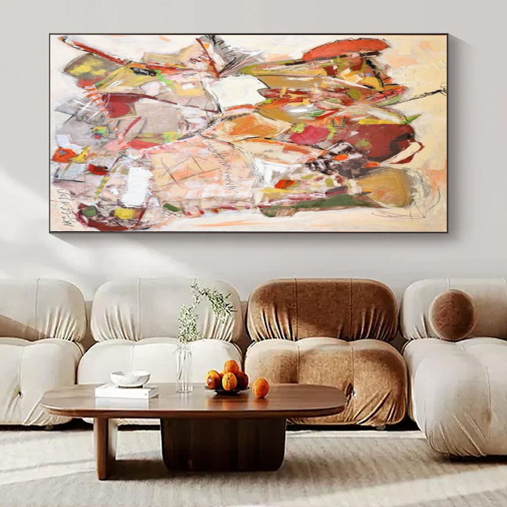 Colorful, Collaged - like Forms with Mixed Textures "Bohemian Tapestry" Abstract Painting On Canvas PS1171