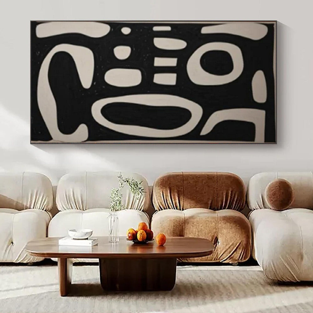 Black Background with White Curved Forms "Whimsical Silhouettes" Abstract Painting On Canvas PS1075