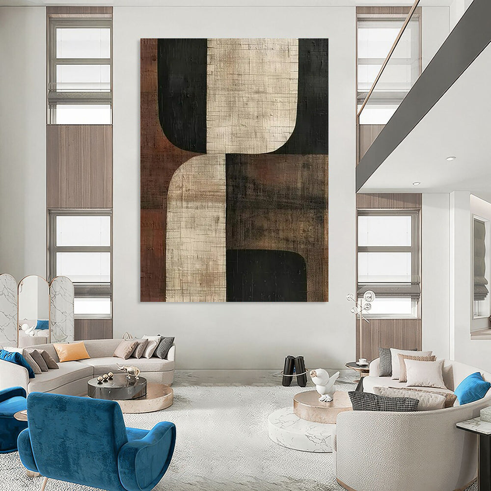 “Brown and Beige Geometric” - Geometric Abstract Painting On Canvas PT2357