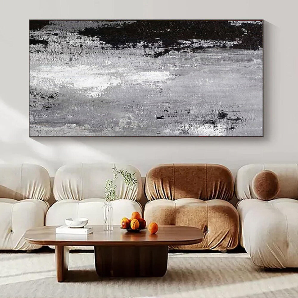 Black, White and Gray with Textured Layers "Urban Grunge" Abstract Painting On Canvas PS1150