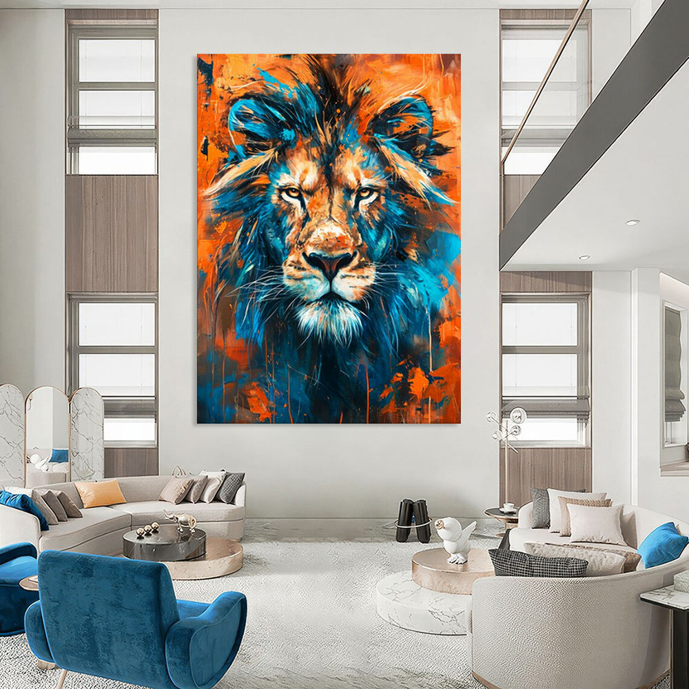 “Blue and Orange Lion” - Contemporary Pop - Surrealist Painting On Canvas PT2212