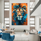 “Blue and Orange Lion” - Contemporary Pop - Surrealist Painting On Canvas PT2212