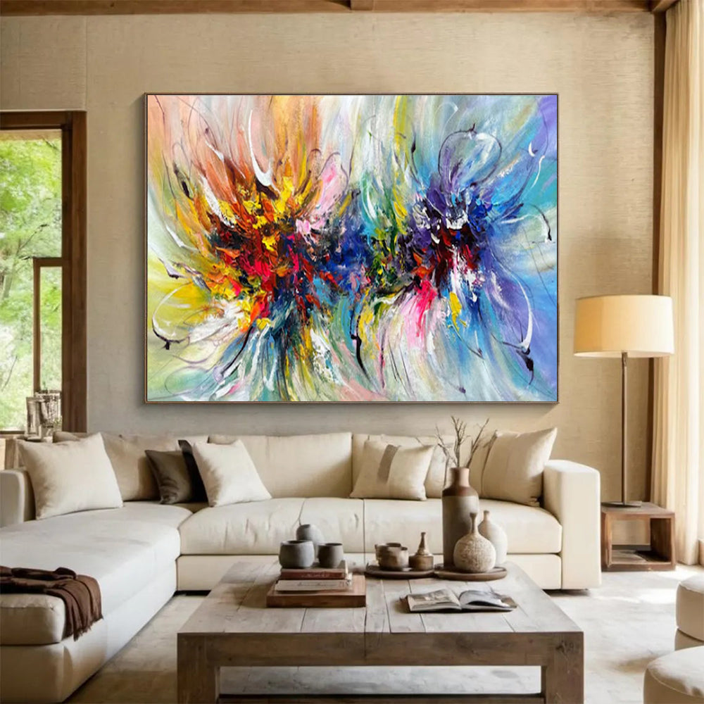 “Rainbow - Swirl Floral Burst” - Vivid - Colors Painting On Canvas PT1529