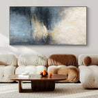 Blue, Gray, Beige and Yellow with Subtle Light Reflections "Twilight Resonance" Abstract Landscape Painting On Canvas PS1164