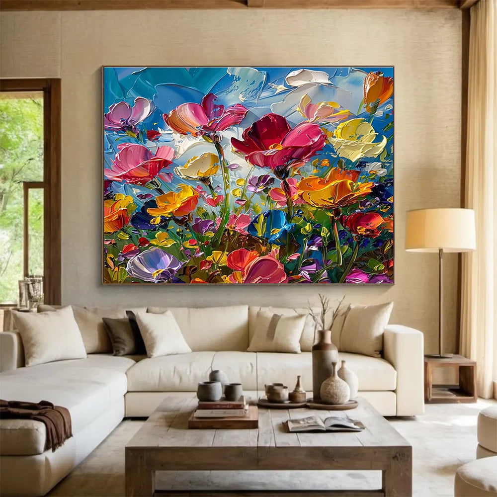 “Colorful Impasto Flowers” - Impasto Oil Painting On Canvas DKS794