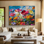 “Colorful Impasto Flowers” - Impasto Oil Painting On Canvas DKS794