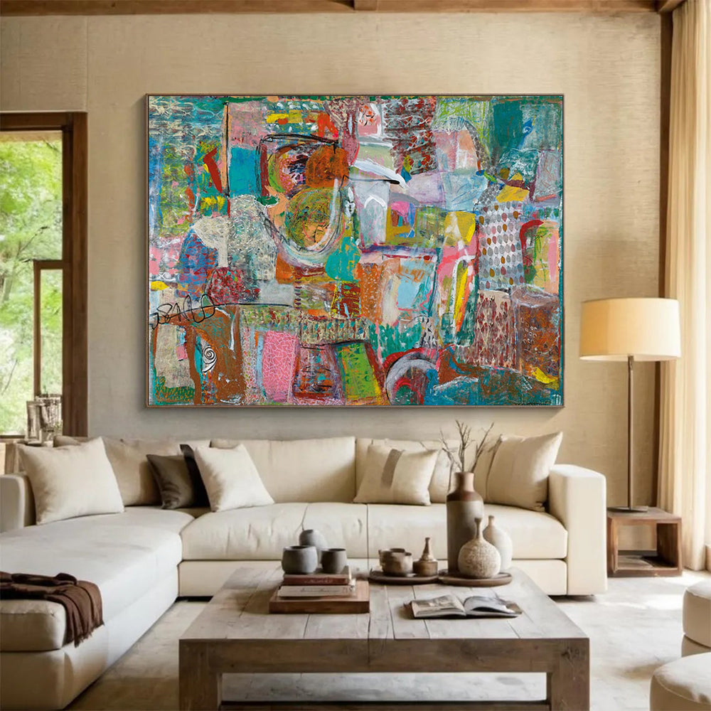 “Mixed - Media Abstract” - Textured Collage Painting On Canvas PT236