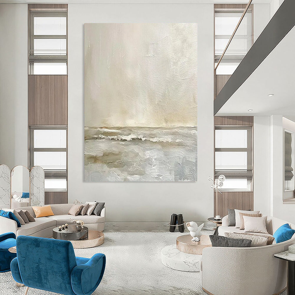 “Beige and Gray Coastal Calm” - Abstract Landscape Painting On Canvas PT2360