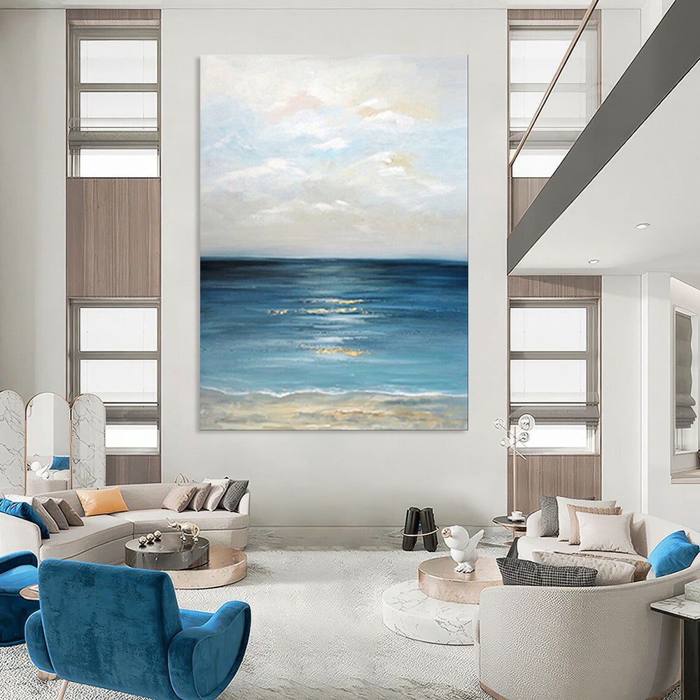 “Seascape with Golden Reflections” - Impressionist Painting On Canvas PT2020