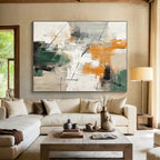 “Green, Orange, and Gray Abstract Strokes” - Expressive Abstract Painting On Canvas PT100