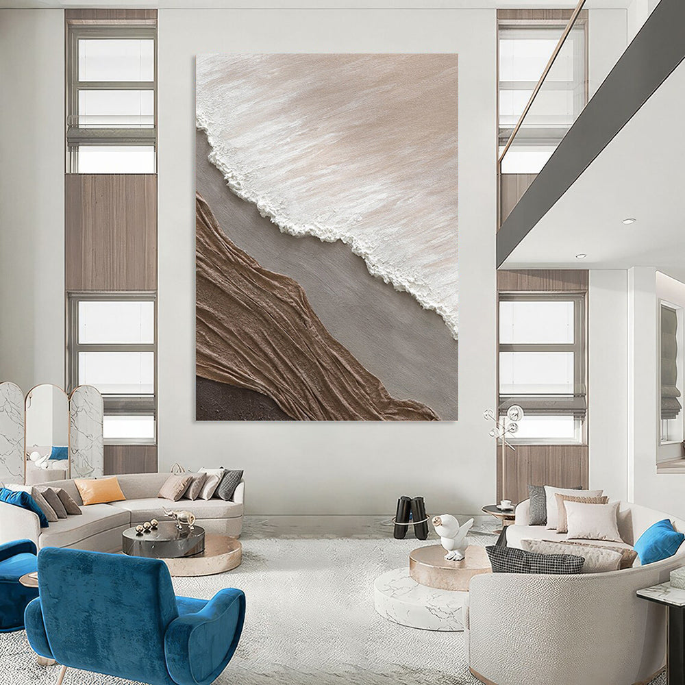 “Neutral Textured Layers” - Mixed - Media Abstract Painting On Canvas PT1036