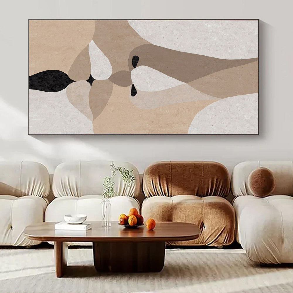 Beige, Brown, White and Black with Layered Facial Forms "Intimate Fusion" Abstract Painting On Canvas PS1157