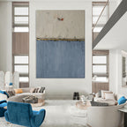 “White - Blue - Gold Textured Abstract” - Textured Minimalist Painting On Canvas PT1967
