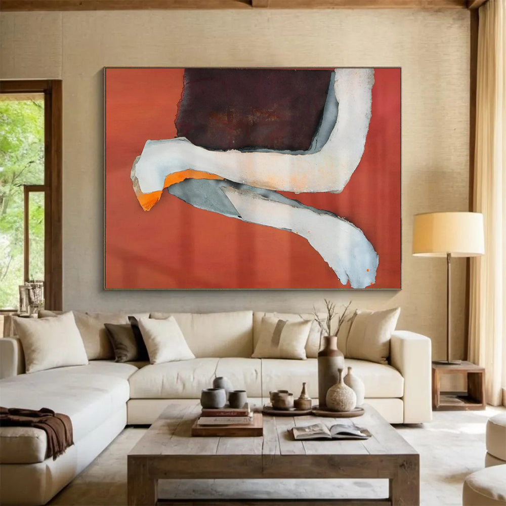 “Red - Orange Mixed Media Shapes” - Collage Abstract - Painting On Canvas PT1783
